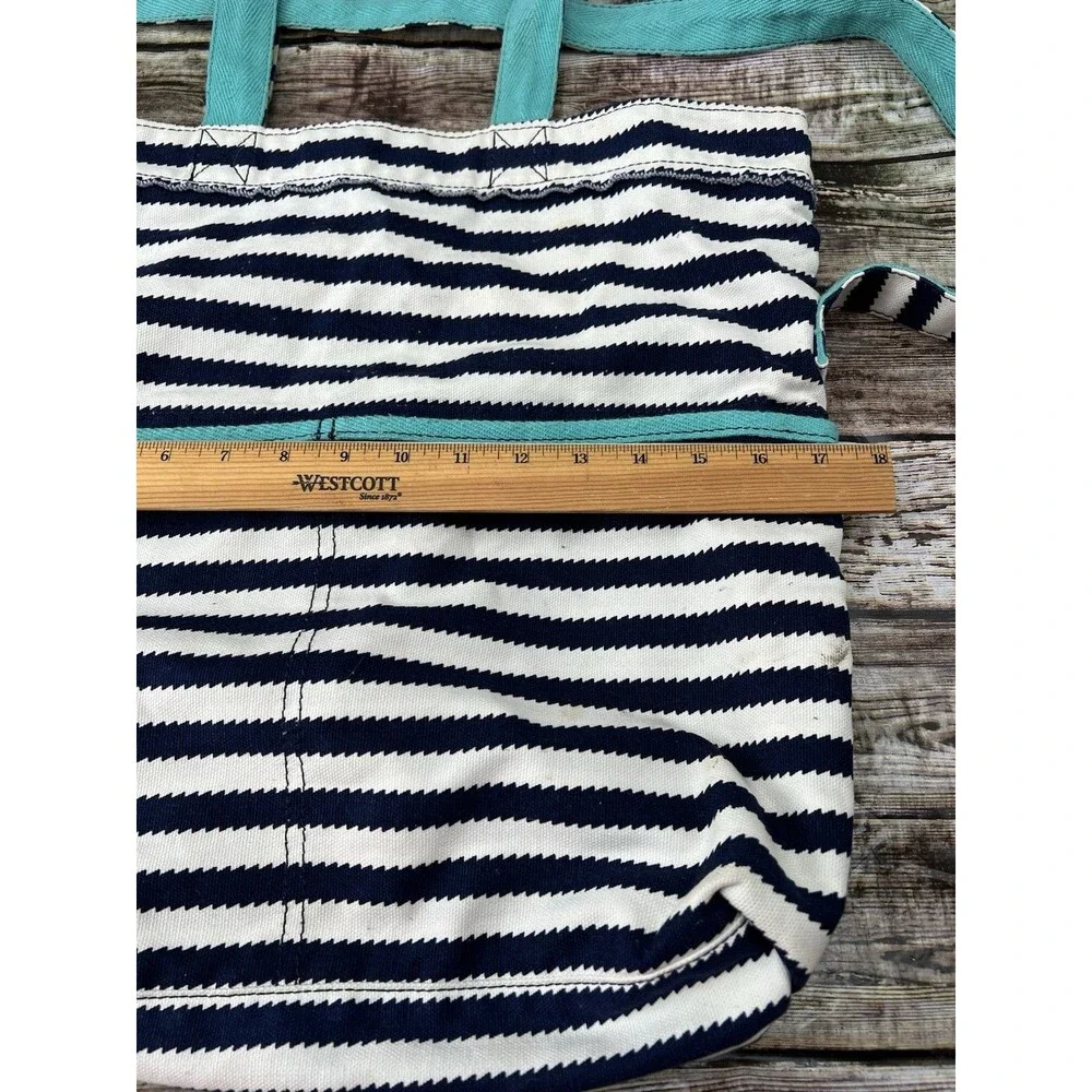 Thirty One Retro Metro Navy & White Bag Striped Double Handle Canvas Pockets
